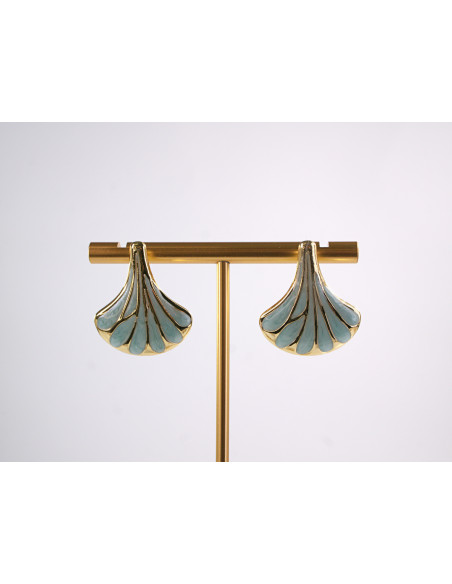 Kolczyki TURKUSOWY LIŚĆ MIŁORZĘBU   STAL CHIRURGICZNA  LOLITA AKCESORIA