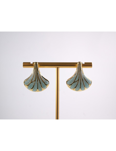 Kolczyki TURKUSOWY LIŚĆ MIŁORZĘBU   STAL CHIRURGICZNA  LOLITA AKCESORIA