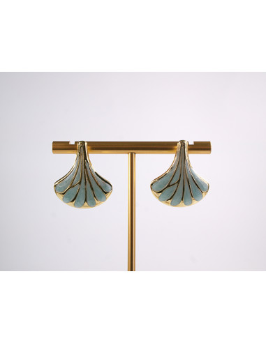 Kolczyki TURKUSOWY LIŚĆ MIŁORZĘBU   STAL...