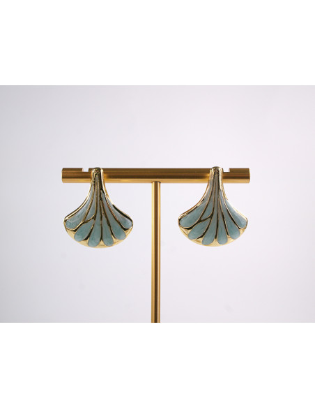 Kolczyki TURKUSOWY LIŚĆ MIŁORZĘBU   STAL CHIRURGICZNA  LOLITA AKCESORIA