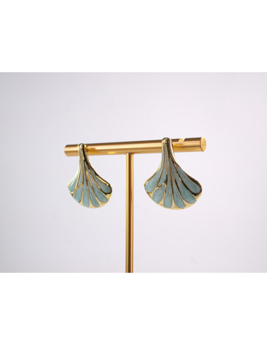 Kolczyki TURKUSOWY LIŚĆ MIŁORZĘBU   STAL...