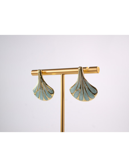 Kolczyki TURKUSOWY LIŚĆ MIŁORZĘBU   STAL CHIRURGICZNA  LOLITA AKCESORIA