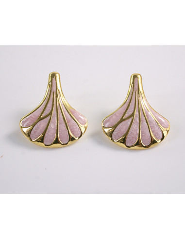 Kolczyki RÓŻOWY LIŚĆ MIŁORZĘBU   STAL...