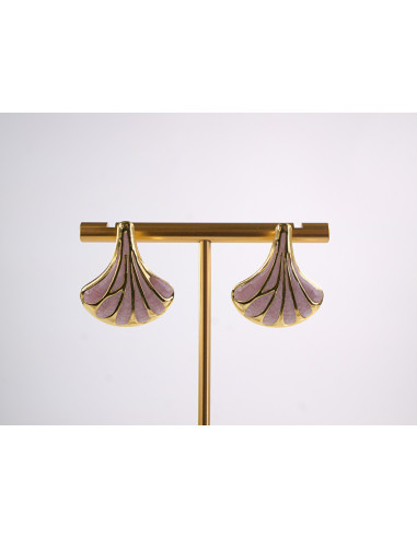 Kolczyki RÓŻOWY LIŚĆ MIŁORZĘBU   STAL...