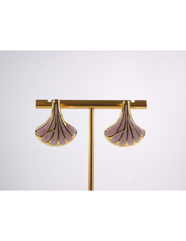 Kolczyki RÓŻOWY LIŚĆ MIŁORZĘBU   STAL...