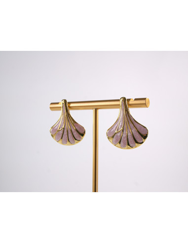 Kolczyki RÓŻOWY LIŚĆ MIŁORZĘBU   STAL...