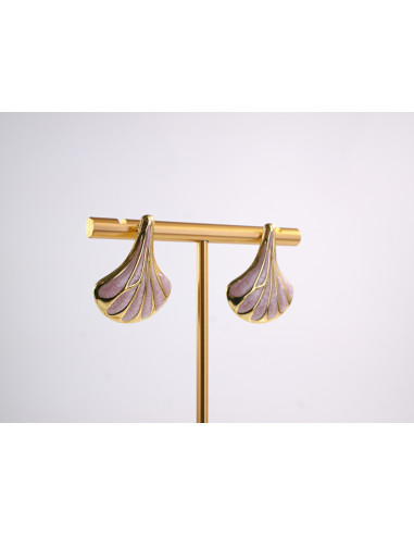 Kolczyki RÓŻOWY LIŚĆ MIŁORZĘBU   STAL...