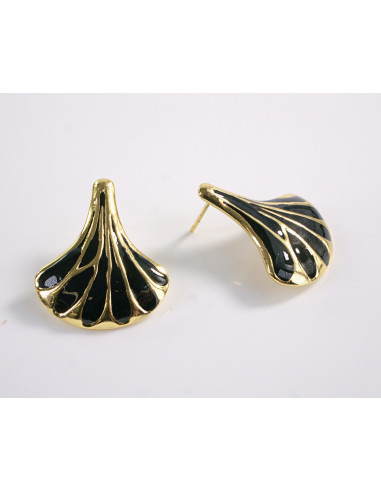 Kolczyki CZARNY LIŚĆ MIŁORZĘBU   STAL...