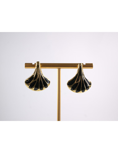 Kolczyki CZARNY LIŚĆ MIŁORZĘBU   STAL...