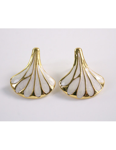 Kolczyki BIAŁY ECRU LIŚĆ MIŁORZĘBU   STAL...