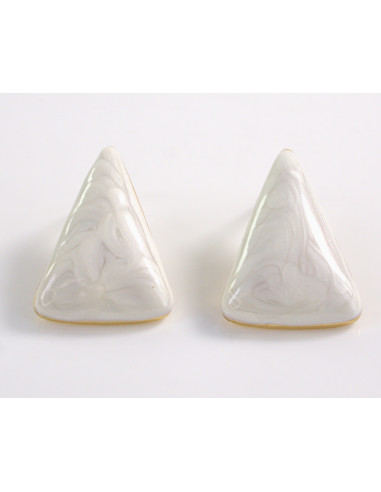 Kolczyki BIAŁY ECRU TRÓJKĄT TRÓJKĄTY  STAL...