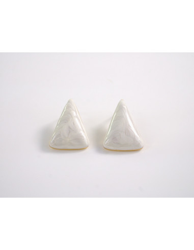 Kolczyki BIAŁY ECRU TRÓJKĄT TRÓJKĄTY  STAL...