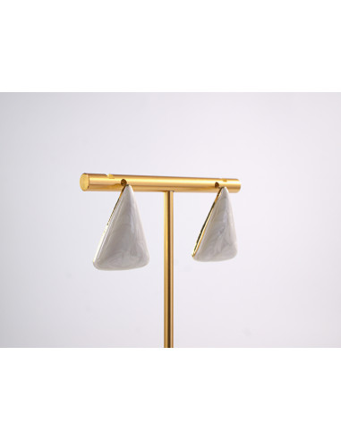 Kolczyki BIAŁY ECRU TRÓJKĄT TRÓJKĄTY  STAL...