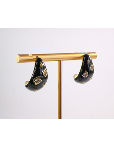 Kolczyki CZARNE  TŁOCZONE ŁEZKI KROPLE  STAL...