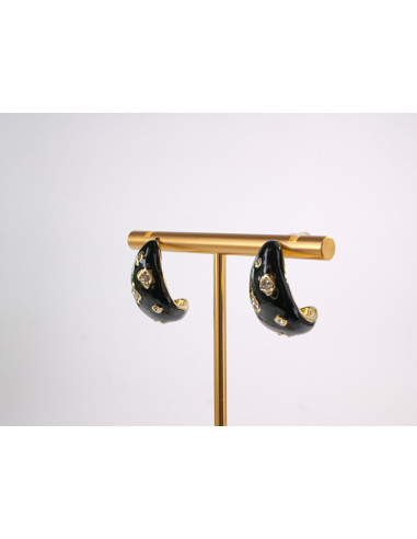 Kolczyki CZARNE  TŁOCZONE ŁEZKI KROPLE  STAL...