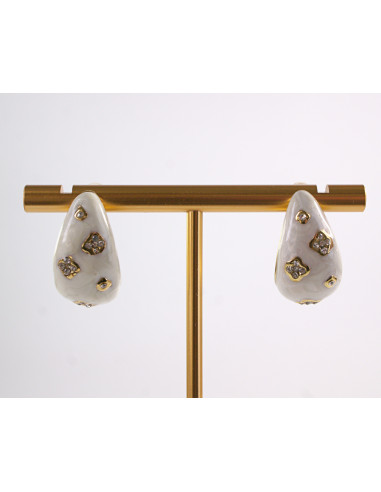 Kolczyki BIAŁE TŁOCZONE ŁEZKI KROPLE  STAL...