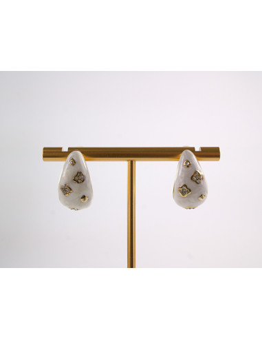 Kolczyki BIAŁE TŁOCZONE ŁEZKI KROPLE  STAL...