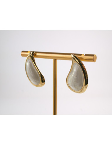 Kolczyki BIAŁE ŁEZKI KROPLE  STAL CHIRURGICZNA...