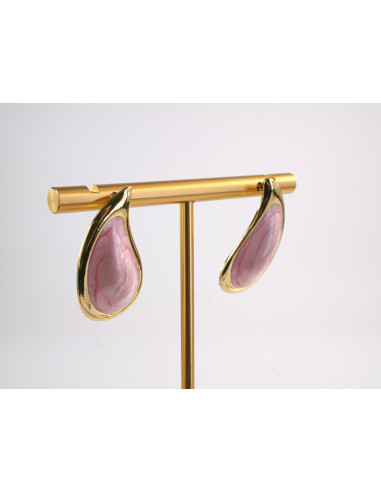 Kolczyki RÓŻOWE ŁEZKI KROPLE  STAL CHIRURGICZNA...