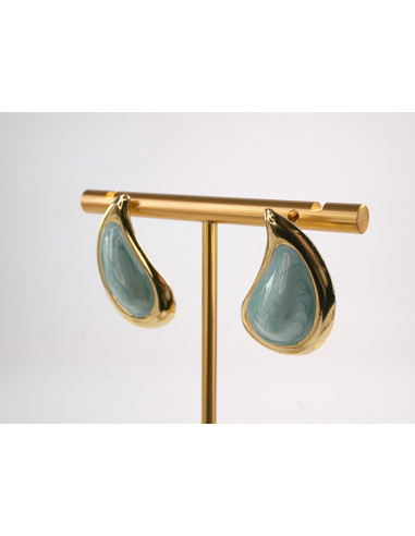 Kolczyki TURKUSOWE ŁEZKI KROPLE  STAL...