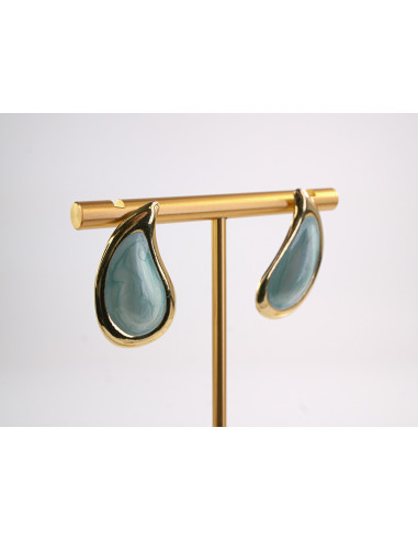 Kolczyki TURKUSOWE ŁEZKI KROPLE  STAL...