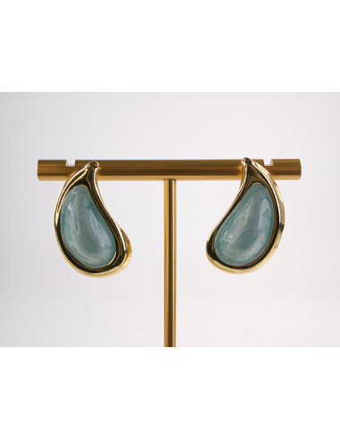 Kolczyki TURKUSOWE ŁEZKI KROPLE  STAL...