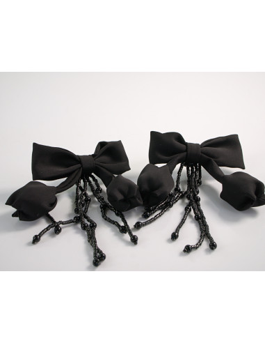 Kolczyki DŁUGIE WIECZOROWE CZARNE KOKARDA...