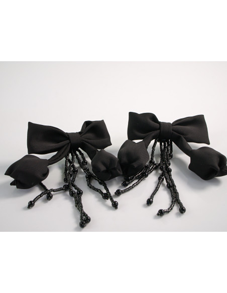 Kolczyki DŁUGIE WIECZOROWE CZARNE KOKARDA LOLITA AKCESORIA  sztyft 925