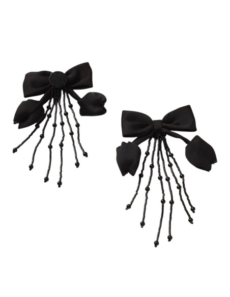 Kolczyki DŁUGIE WIECZOROWE CZARNE KOKARDA LOLITA AKCESORIA  sztyft 925