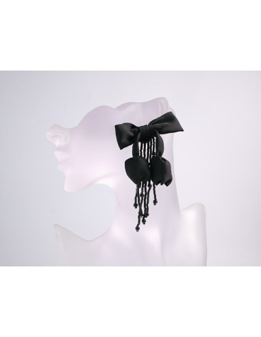 Kolczyki DŁUGIE WIECZOROWE CZARNE KOKARDA...