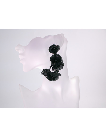 Kolczyki KWIATY WIECZOROWE CZARNE MAXI  LOLITA AKCESORIA  sztyft 925