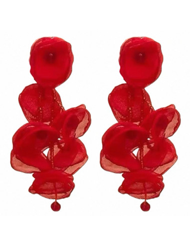 Kolczyki KWIATY WIECZOROWE CZERWONE MAXI...