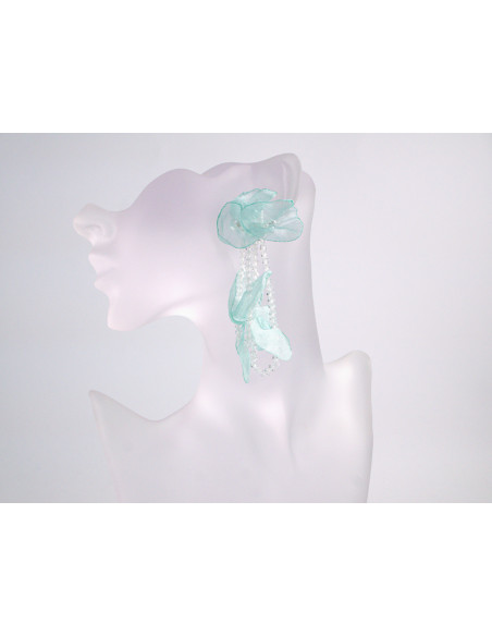 Kolczyki ZWIEWNE TURKUSOWE KWIATY  MAXI  LOLITA AKCESORIA  sztyft 925