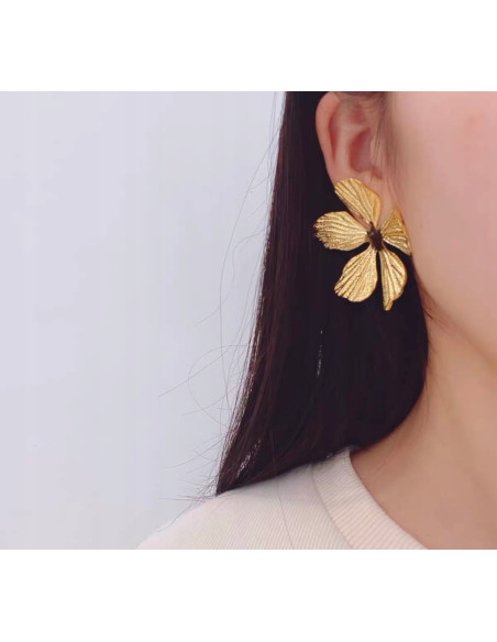 Kolczyki ze stali stal chirurgiczna Lolita Accessories złote DUŻE KWIATY