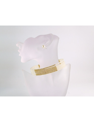 NASZYJNIK CHOKER KOLIA Z PERŁAMI WIECZOROWE...