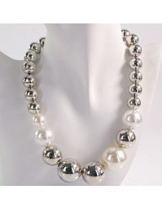 NASZYJNIK KOLIA SREBRNE WIECZOROWE KORALE POD SZYJĘ PERŁA...