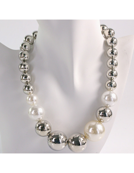 NASZYJNIK KOLIA SREBRNE WIECZOROWE KORALE POD SZYJĘ PERŁA LOLITA AKCESORIA