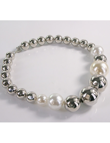 NASZYJNIK KOLIA SREBRNE WIECZOROWE KORALE POD SZYJĘ PERŁA LOLITA AKCESORIA