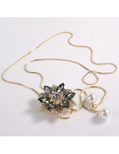 NASZYJNIK DŁUGI WISIOR KRAWATKA GRAFITOWY KWIAT  Lolita...