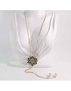 NASZYJNIK DŁUGI WISIOR KRAWATKA GRAFITOWY KWIAT  Lolita... 2