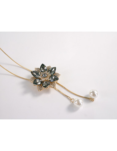 NASZYJNIK DŁUGI WISIOR KRAWATKA GRAFITOWY KWIAT...