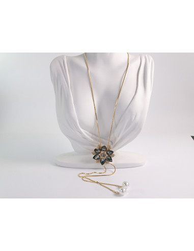 NASZYJNIK DŁUGI WISIOR KRAWATKA GRAFITOWY KWIAT...