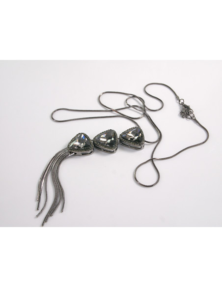 NASZYJNIK DŁUGI WISIOR KRAWATKA GRAFITOWY KWIAT  Lolita Akcesoria