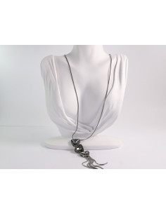 NASZYJNIK DŁUGI WISIOR KRAWATKA GRAFITOWY KWIAT  Lolita... 2