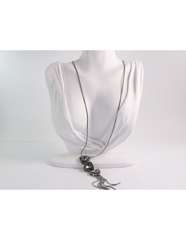 NASZYJNIK DŁUGI WISIOR KRAWATKA GRAFITOWY KWIAT...