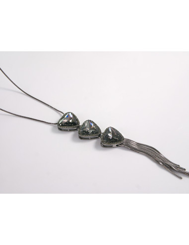 NASZYJNIK DŁUGI WISIOR KRAWATKA GRAFITOWY KWIAT...