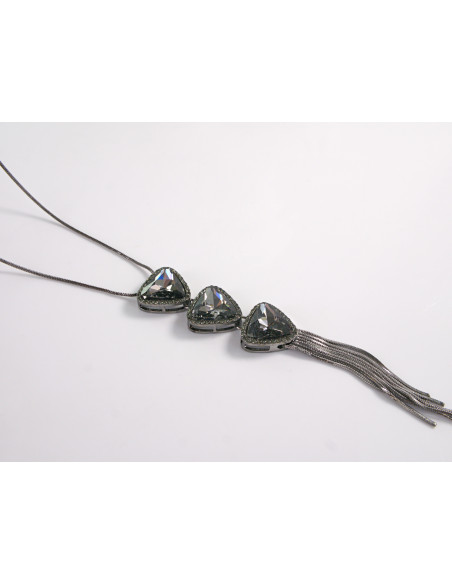 NASZYJNIK DŁUGI WISIOR KRAWATKA GRAFITOWY KWIAT  Lolita Akcesoria