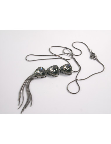 NASZYJNIK DŁUGI WISIOR KRAWATKA GRAFITOWY KWIAT...