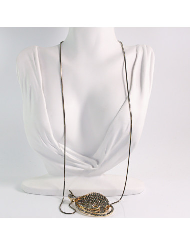 NASZYJNIK DŁUGI WISIOR MEDALION GRAFITOWY LIŚĆ...