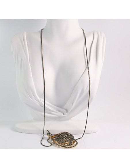 NASZYJNIK DŁUGI WISIOR MEDALION GRAFITOWY LIŚĆ  Lolita Akcesoria